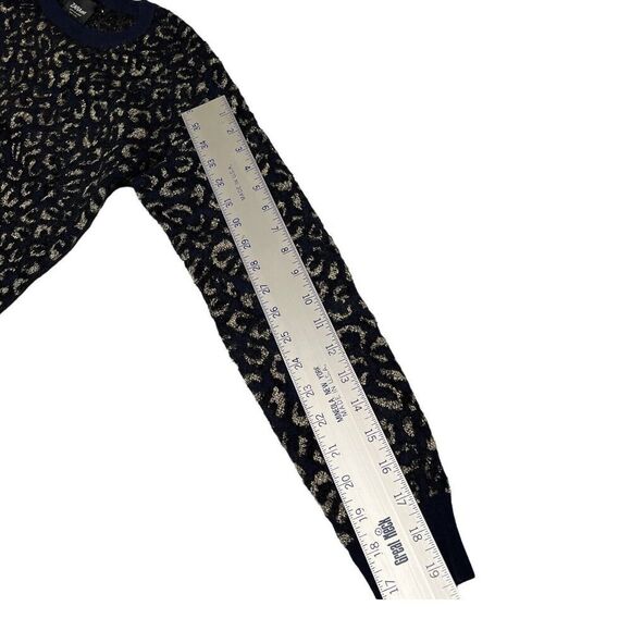 Zara Sweater Womens M Blue Fuzzy Leopard Hi Low Silver Animal Print Party Knit - Picture 6 of 10